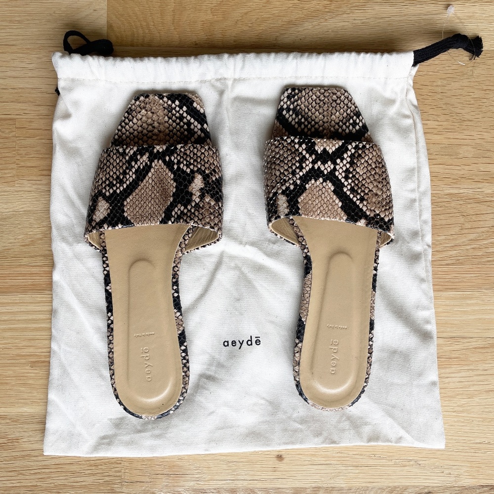 AEYDE Anna snakeskin faux python genuine leather slides sandals 37.5 7.5